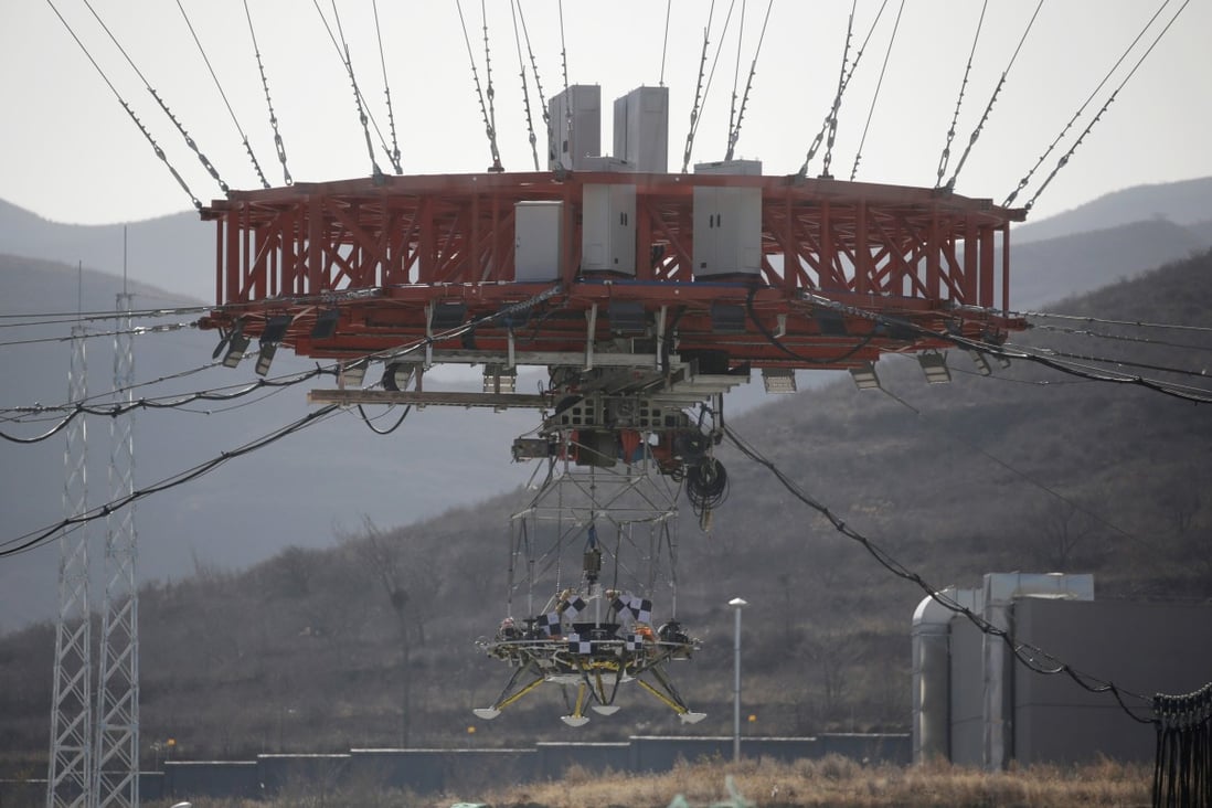 A lander is put through its hovering-and-obstacle avoidance paces in a test for China’s Mars mission at a test facility in Huailai, Hebei province, late last year. Photo: Reuters
