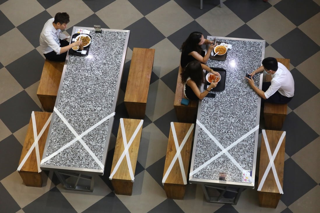 Diners sit apart at a restaurant in Tsim Sha Tsui amid the “third wave” of the coronavirus infections. Photo: Dickson Lee