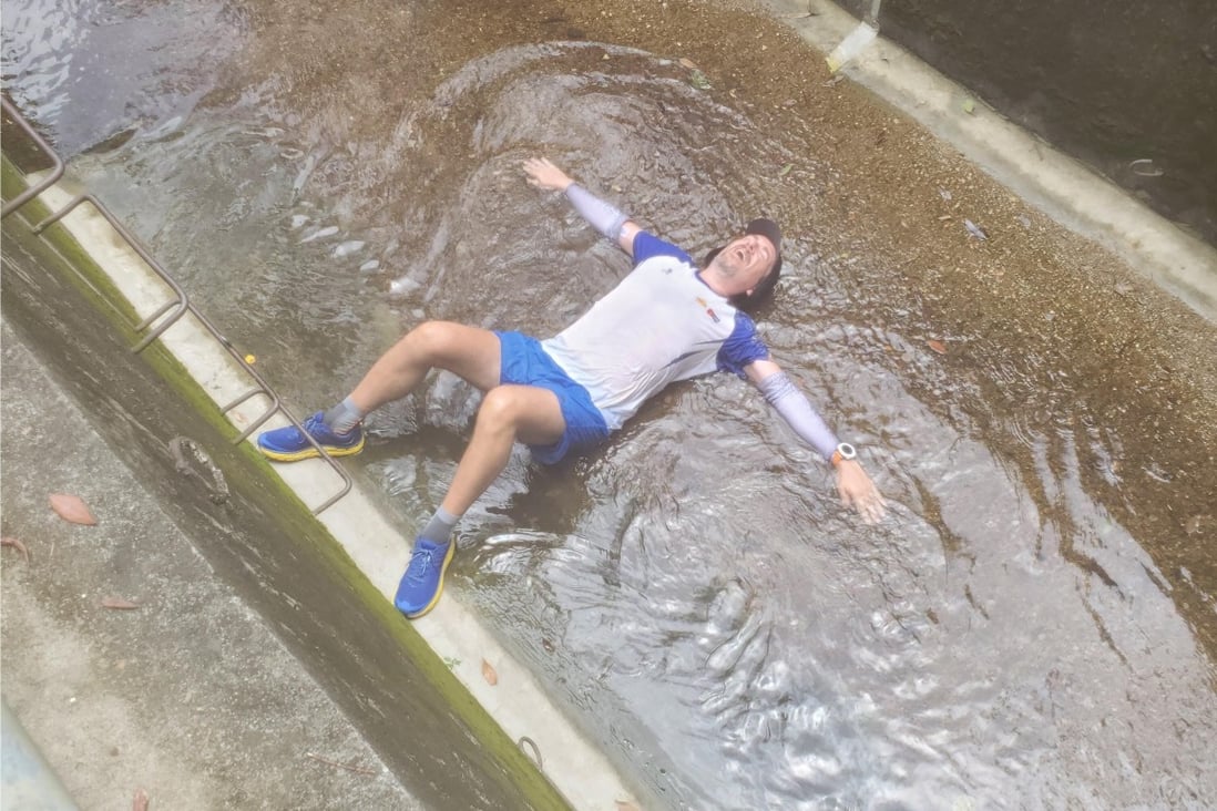 Steve Pheby tries to cool down as he runs 100 miles in Hong Kong’s summer. Photos: Handout