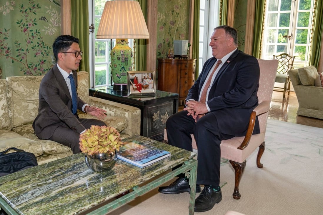 Nathan Law (left) with Mike Pompeo at Winfield House, the British residence of the US ambassador in London. Photo: Facebook