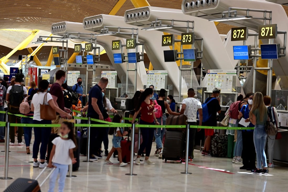 Travellers at Madrid’s Barajas airport in Spain. Photo: EPA-EFE