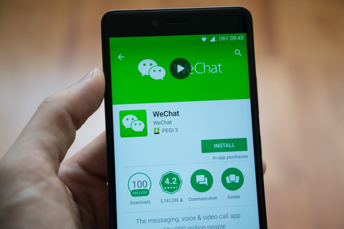 Tencent Holdings’ super app, WeChat, is seen in the Google Play app store displayed on an Android smartphone. Photo: Shutterstock