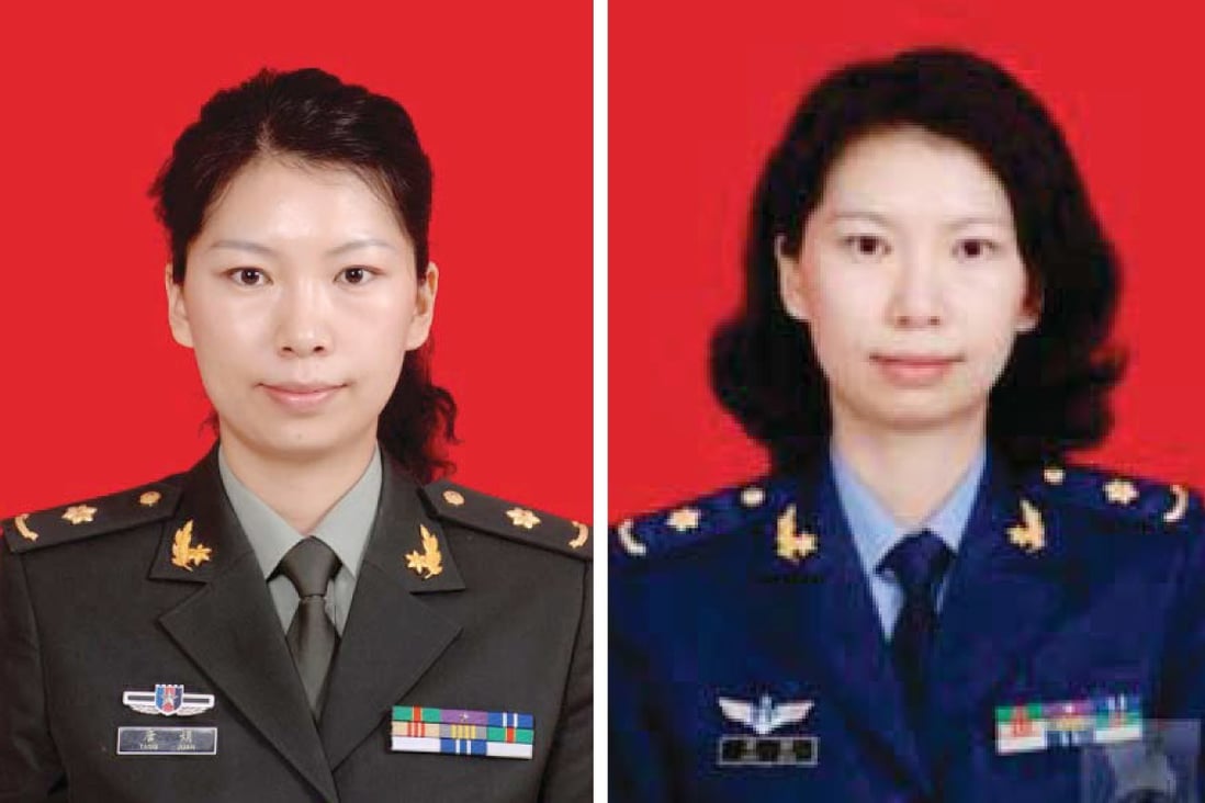 A combo photo from a criminal complaint filed in US District Court shows two images of Tang Juan in military uniform. Photo: US District Court