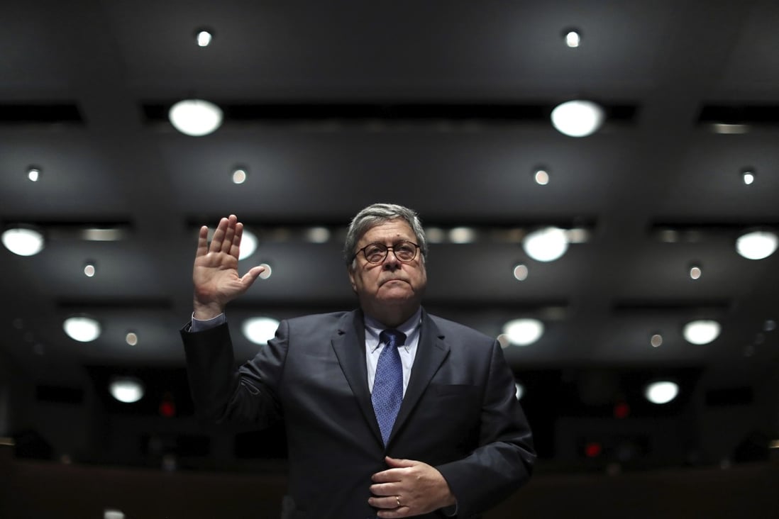 US Attorney General William Barr is sworn in before testifying at a House Judiciary Committee hearing in Washington on Tuesday. Photo: AP