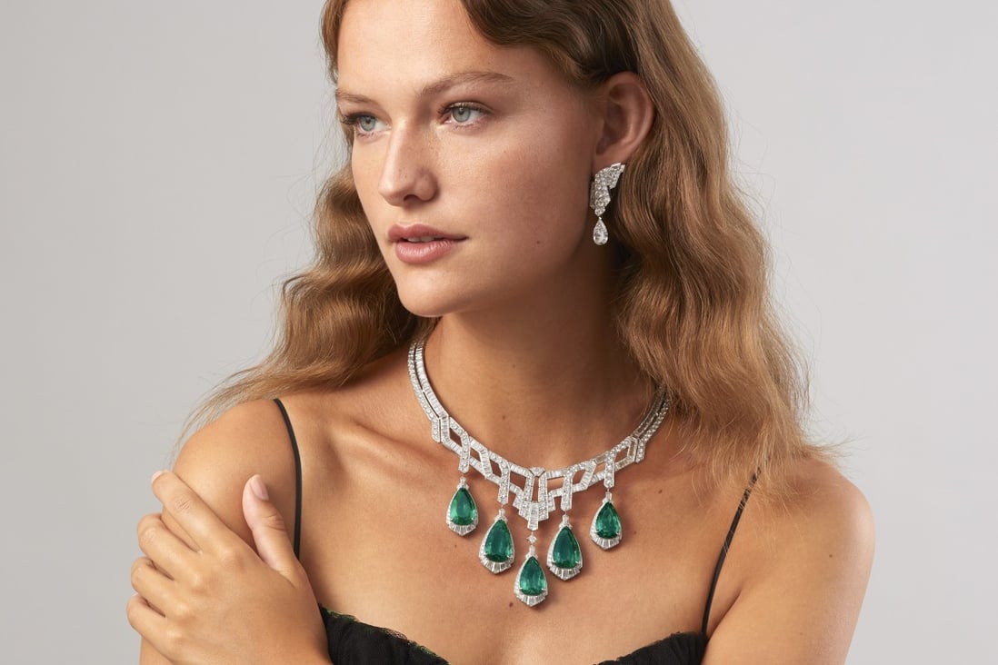 Van Cleef & Arpels’ Merveille d’Émeraudes necklace is inspired by Princess Faiza’s art deco-style platinum collaret dating back to 1929. Photo: VCA