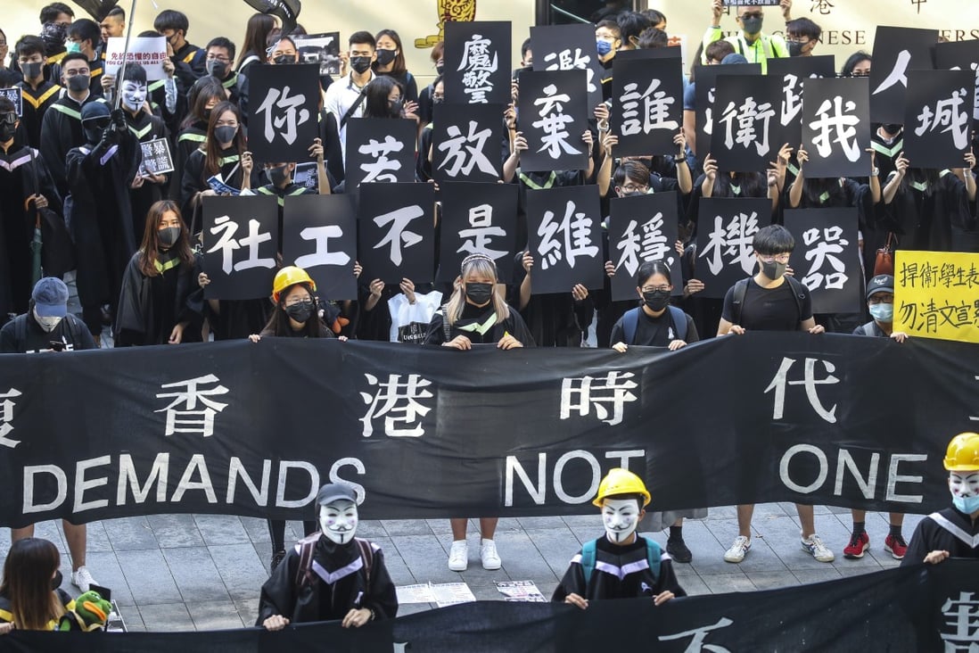 Students protest during the 87th Congregation for the Conferment of Bachelor’s and Master’s Degrees at Chinese University. Photo: Winson Wong