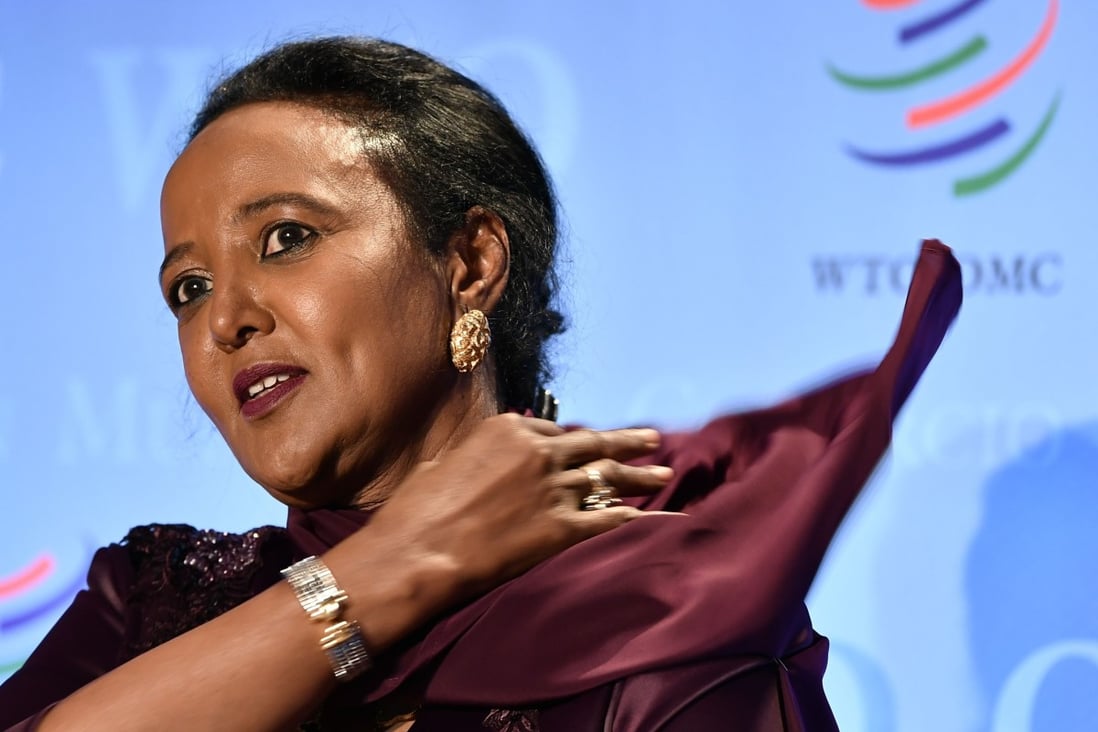 Kenya’s former WTO General Council chair, Amina Mohamed, is one of eight candidates battling to become the next head of global trade’s governing body. Photo: AFP