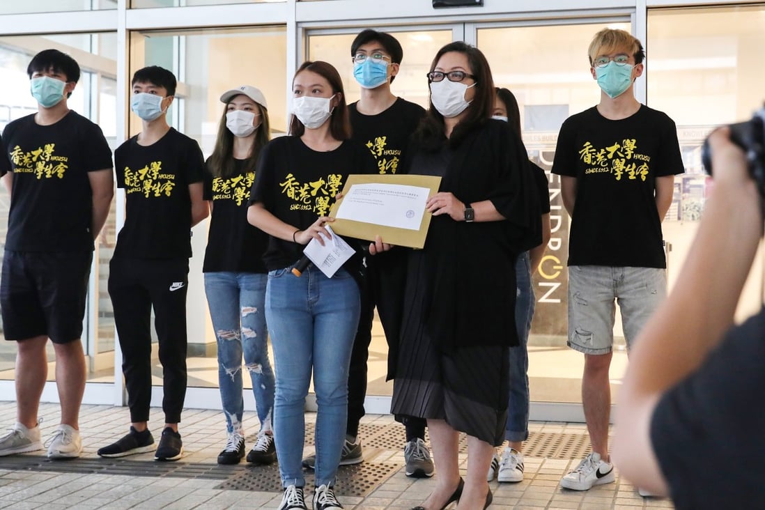 HKU student union president Edy Jeh says the signatures collected have proved that the council members who voted to dismiss legal scholar Benny Tai were ‘only a minority’. Photo: Nora Tam