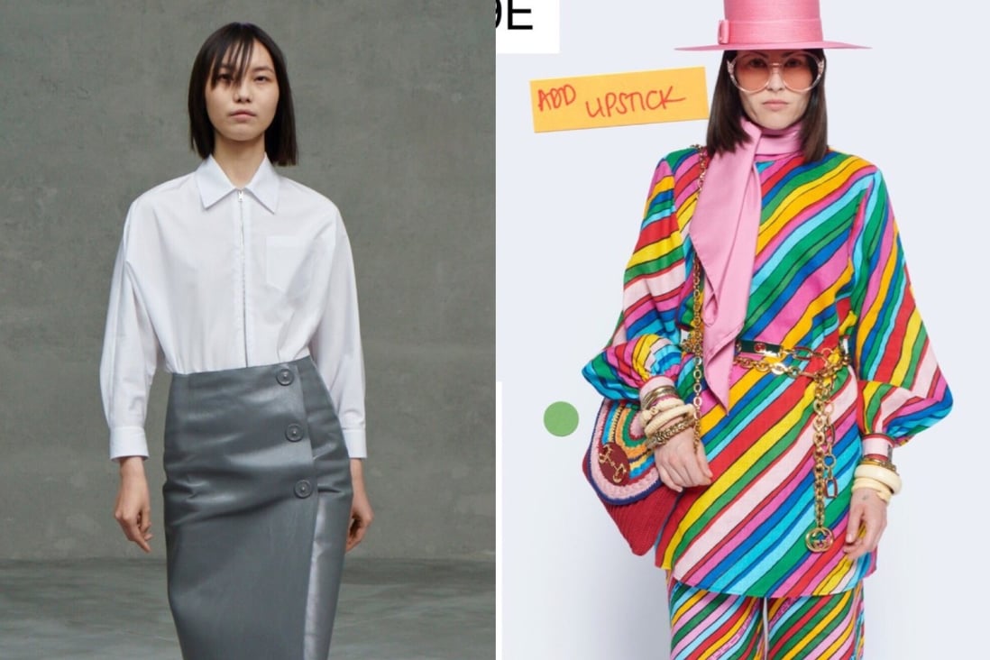 A spring/summer 2021 look by Prada vs a spring/summer 2021 look by Gucci – in which direction will fashion swing post-coronavirus? Understated or over-the-top?