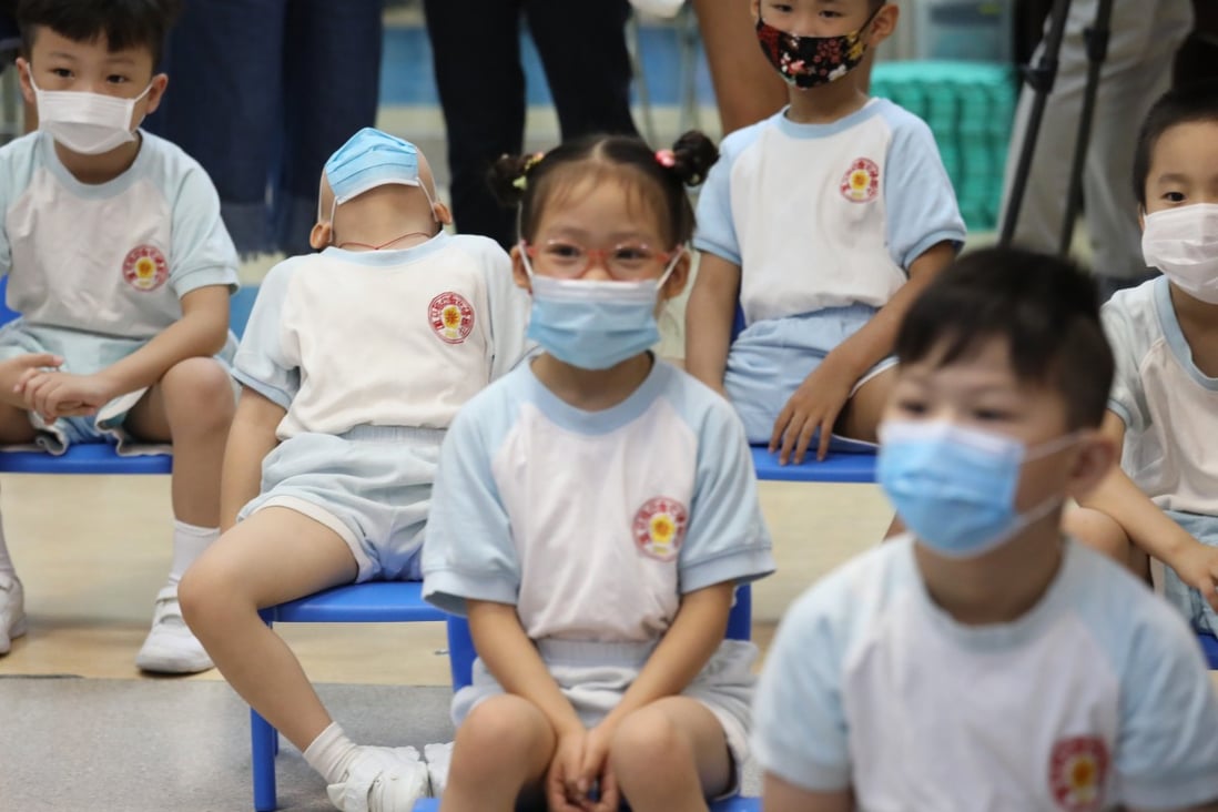 Pupils at The Hong Kong Chinese Women’s Club Kindergarten in Shau Kei Wan attending class in June. Photo: Nora Tam