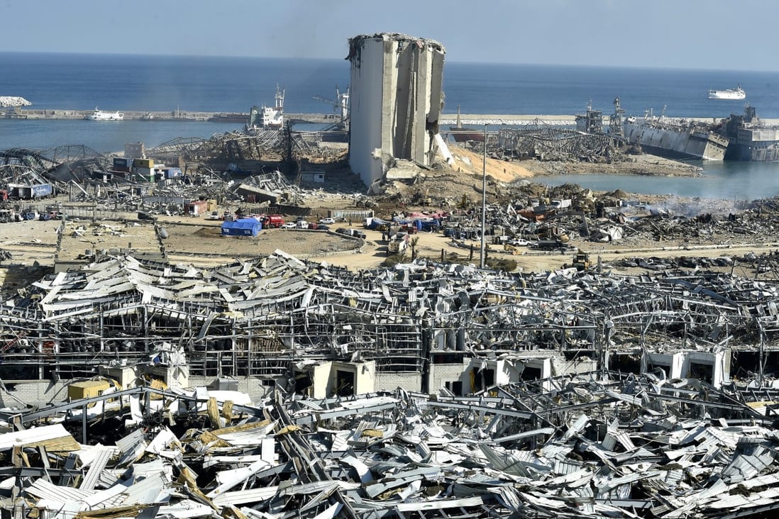 A general view of the destroyed port in the aftermath of a massive explosion as search and rescue works for victims continued, in downtown Beirut, Lebanon. Photo: EPA