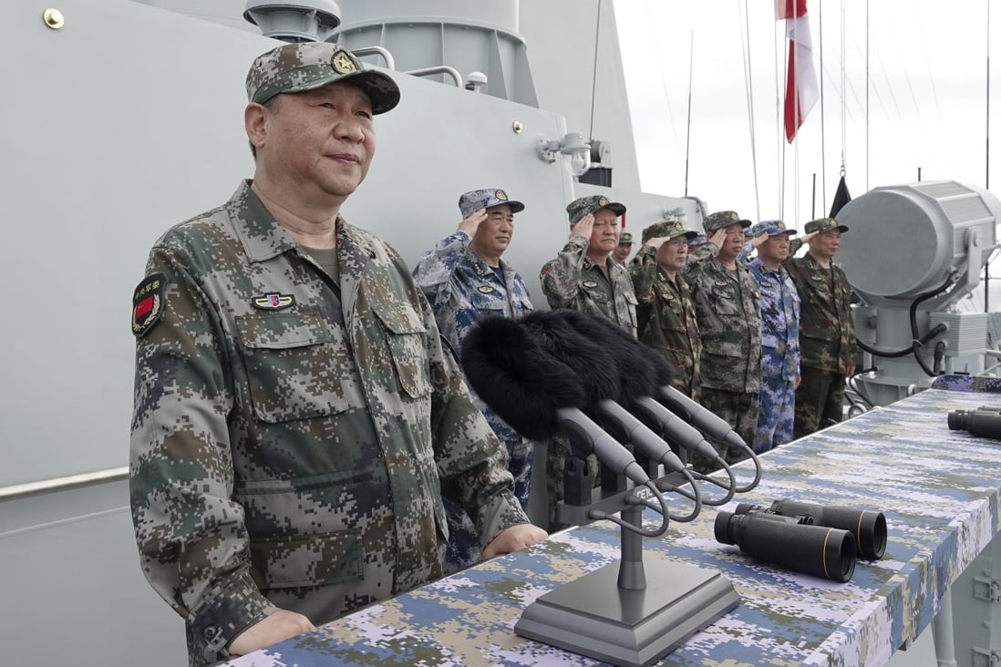 President Xi Jinping speaks after reviewing the People’s Liberation Army Navy fleet in the South China Sea in April 2018. China sees Taiwan reunification as the goal, and Xi in 2019 named the self-ruled island among challenges to the Communist Party. Photo: Xinhua via AP