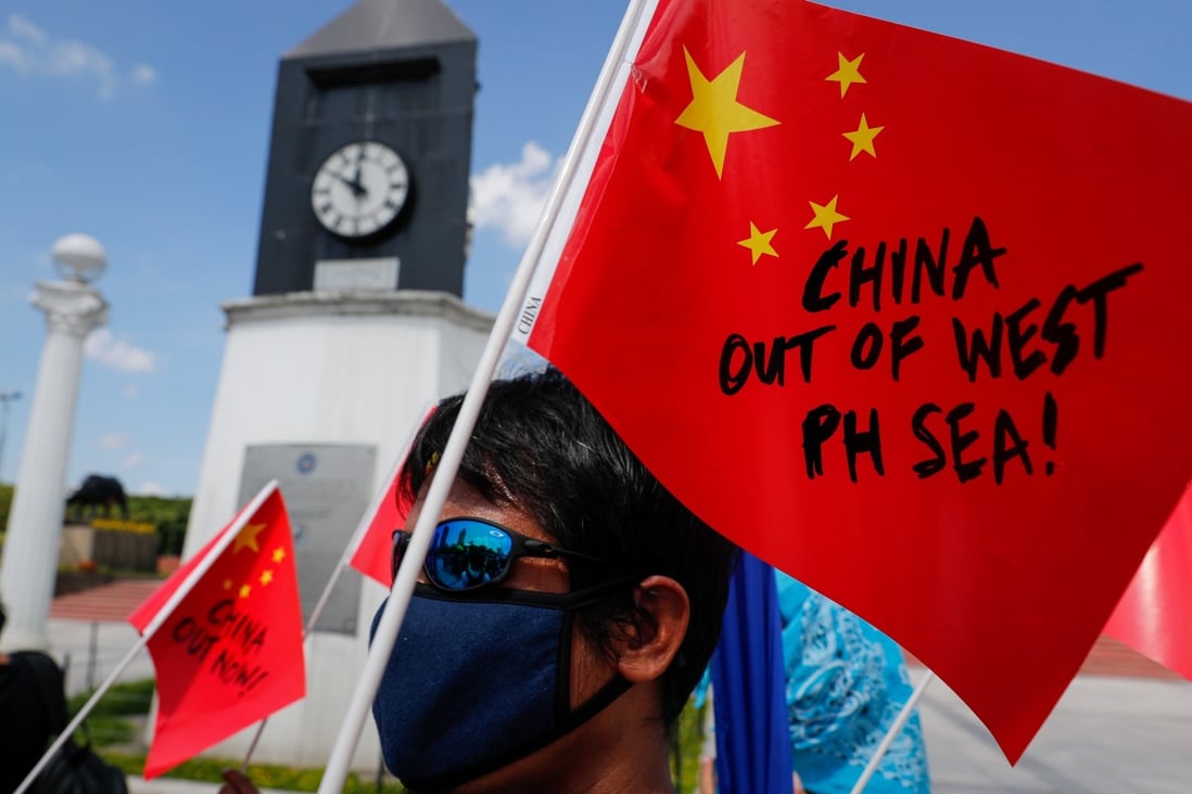 A protest in Manila against China’s actions in the South China Sea. Photo: EPA