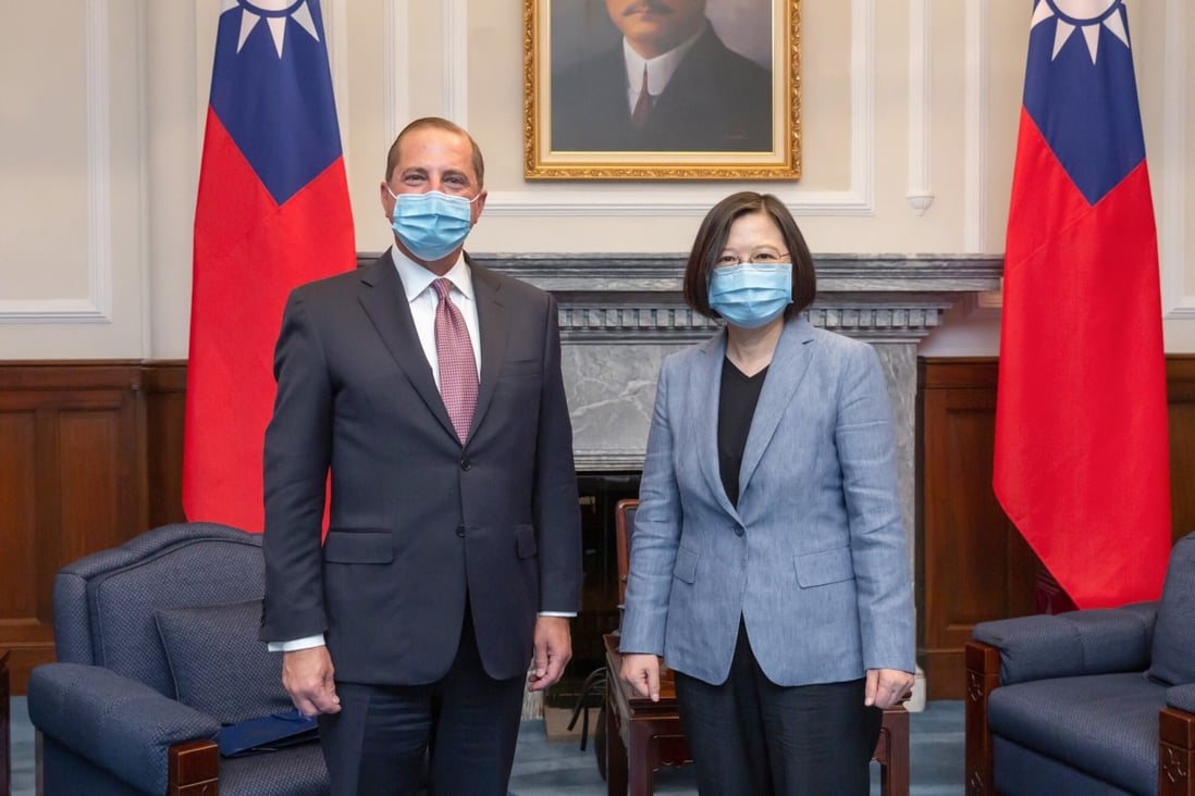 US Health Secretary Alex Azar and Taiwan President Tsai Ing-wen meet in Taipei on Monday. Photo: EPA-EFE