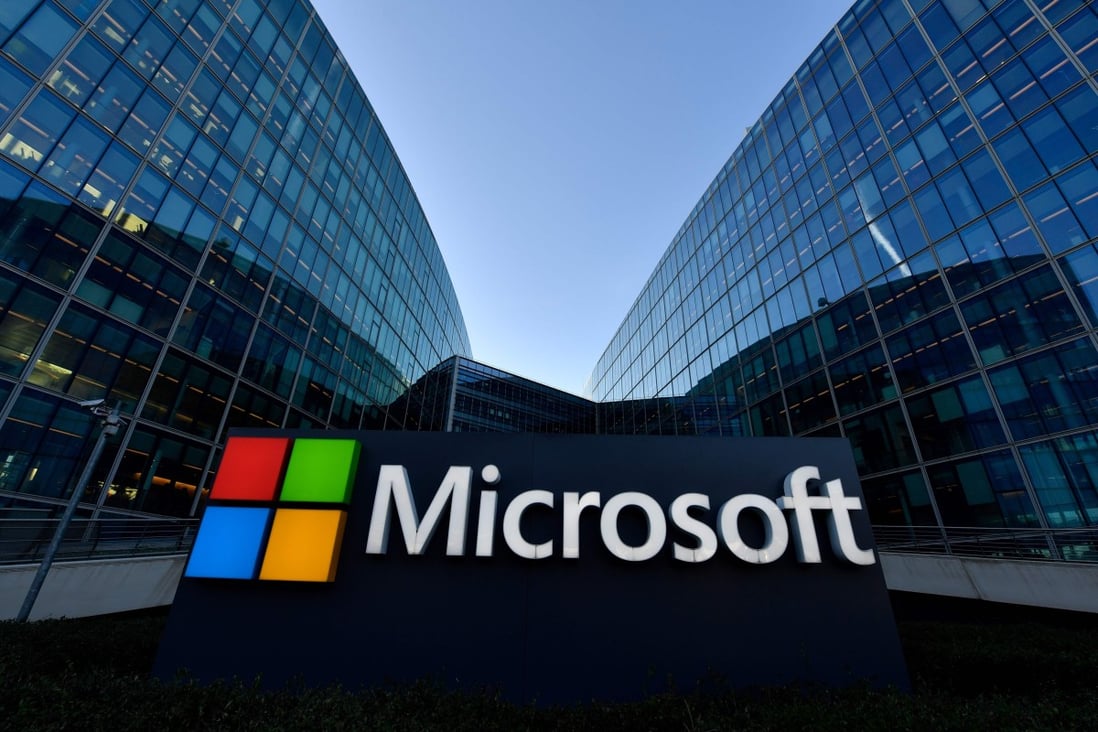 The logo of the French headquarters of American multinational technology company Microsoft, is pictured in Issy-Les-Moulineaux, a Paris' suburb. Photo: AFP