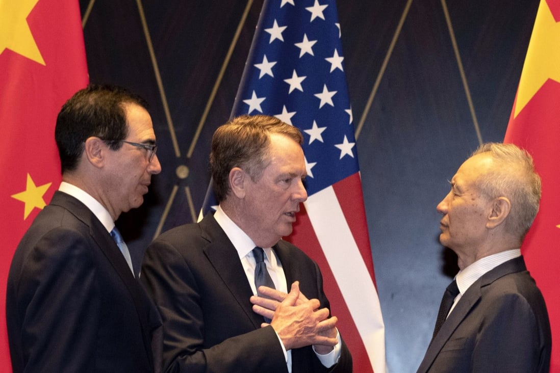 US Trade Representative Robert Lighthizer, centre, is set to meet with Chinese Vice-Premier Liu He and US Treasury Secretary Steven Mnuchin to discuss the phase one deal. Photo: AP