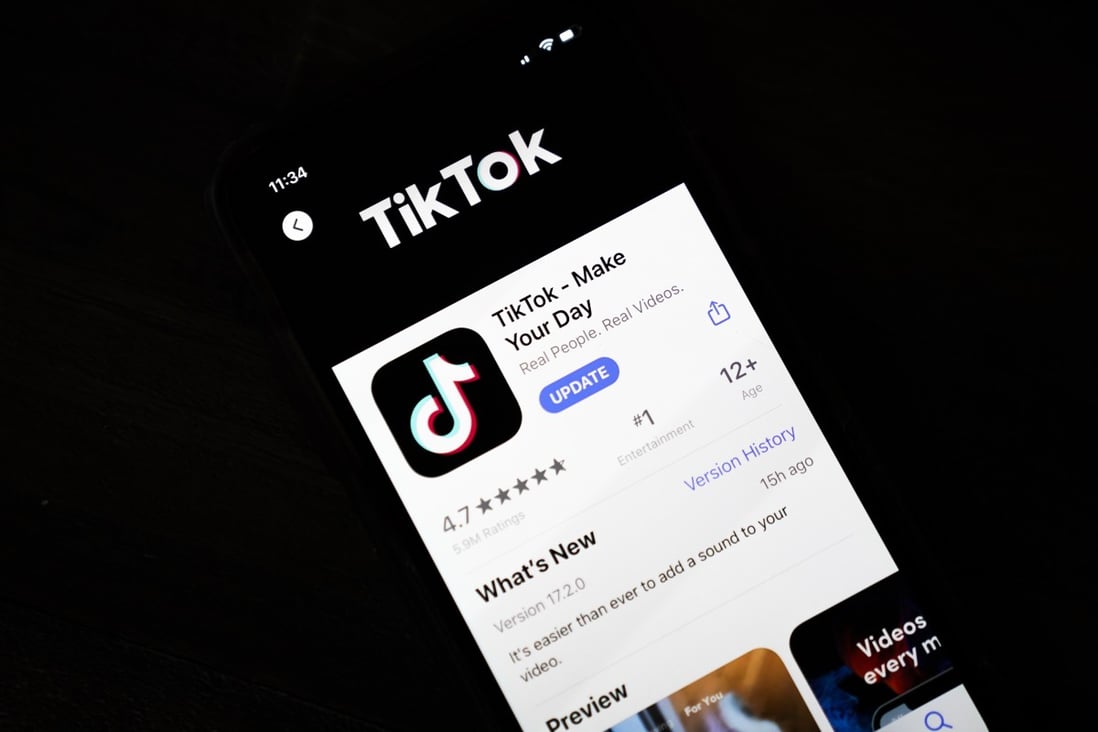 The TikTok download page is seen on an iPhone. Analysts say that US President Trump’s forcing of a sale of TikTok’s US operations within 45 days is more likely to lead to chaos than to resolution. Photo: Getty Images