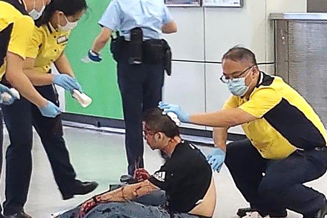 Two men have so far been arrested over the August 4 attack and robbery at an MTR station that left a man in a pool of blood. Photo: Facebook