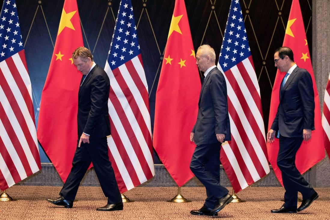 US Trade Representative Robert Lighthizer, Chinese Vice-Premier Liu He and Treasury Secretary Steven Mnuchin pictured in Shanghai last year. Photo: Reuters