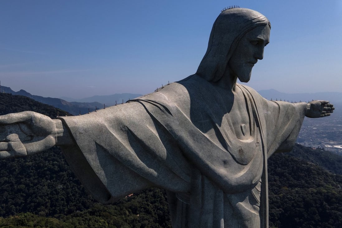 An aerial view of Christ the Redeemer during its reopening in Rio de Janeiro. Photo: EPA-EFE