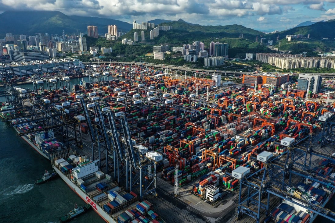 An aerial view of Hong Kong’s Kwai Tsing Container Terminals, which now has 63 Covid-19 cases connected to more than 10 companies. Photo: Winson Wong