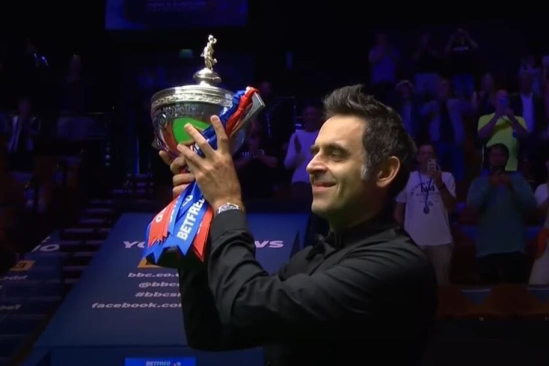 Ronnie O’Sullivan celebrates with the World Snooker Championship trophy after defeating Kyren Wilson in the final. Image: YouTube