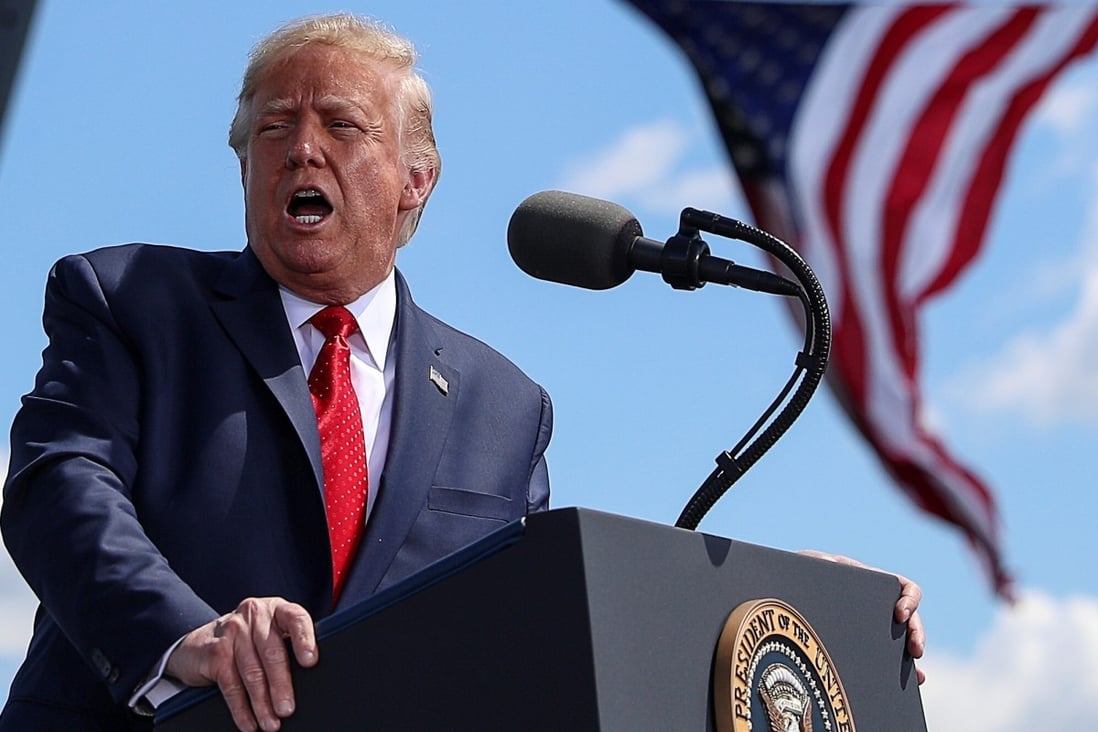 US President Donald Trump gives a campaign speech at Mankato Regional Airport in Minnesota on Monday. Photo: Reuters,