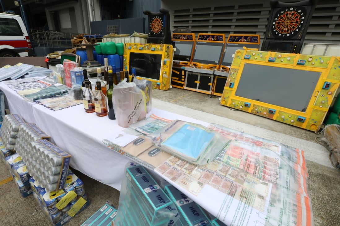 Contraband seized in a series of raids on gambling dens, illegal bars and illicit petrol sellers in the New Territories earlier this month. Photo: Dickson Lee