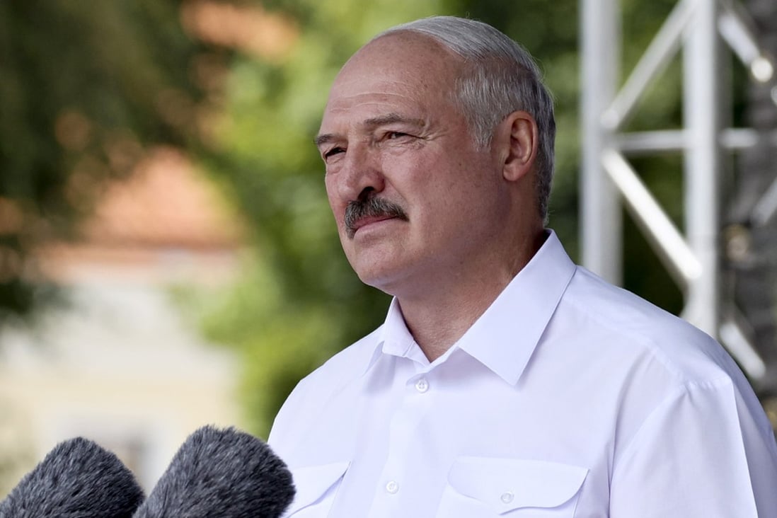 Belarusian leader Alexander Lukashenko speaks during a rally in his support on Saturday. He has rejected the idea of holding another ballot and dismissed calls to resign. Photo: AP