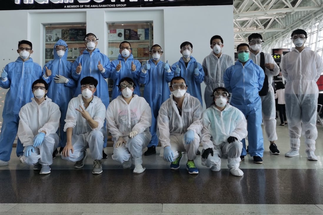 William Li and his colleagues pictured wearing full personal protective gear in Chennai International Airport at the beginning of their journey. Photo: William Li