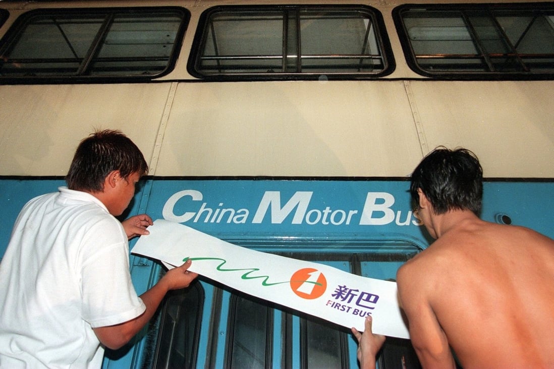 A New World logo replaces a China Motor Bus logo on the side of a bus in 1998. This month New World First Bus, as CMB became, was sold again, along with Citybus, to private equity buyers. Photo: SCMP