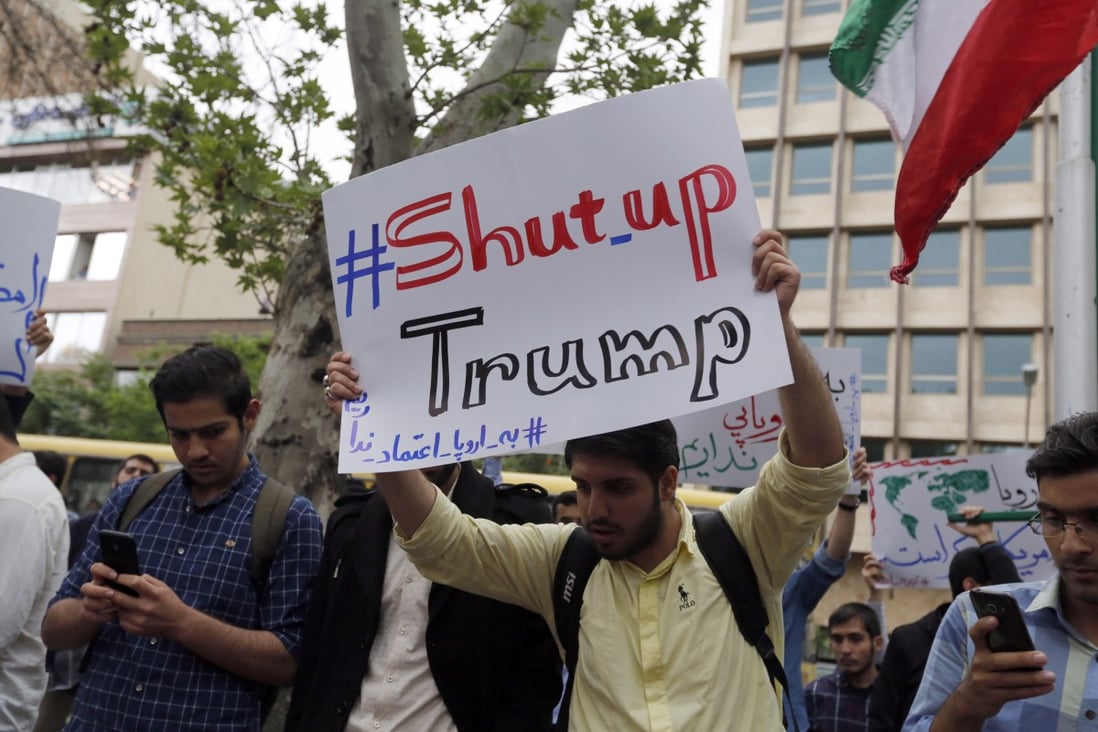 Iranians at an anti-US protest in Tehran on May 9, 2018, one day after Trump announced the US was ditching the nuclear agreement and reimposing sanctions on Iran. Photo: EPA-EFE