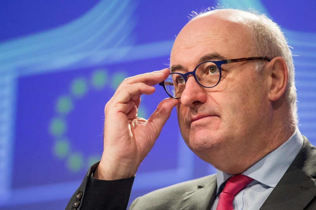 EU Commissioner Phil Hogan gives a press conference in Brussels in February 2017. Photo: EPA-EFE