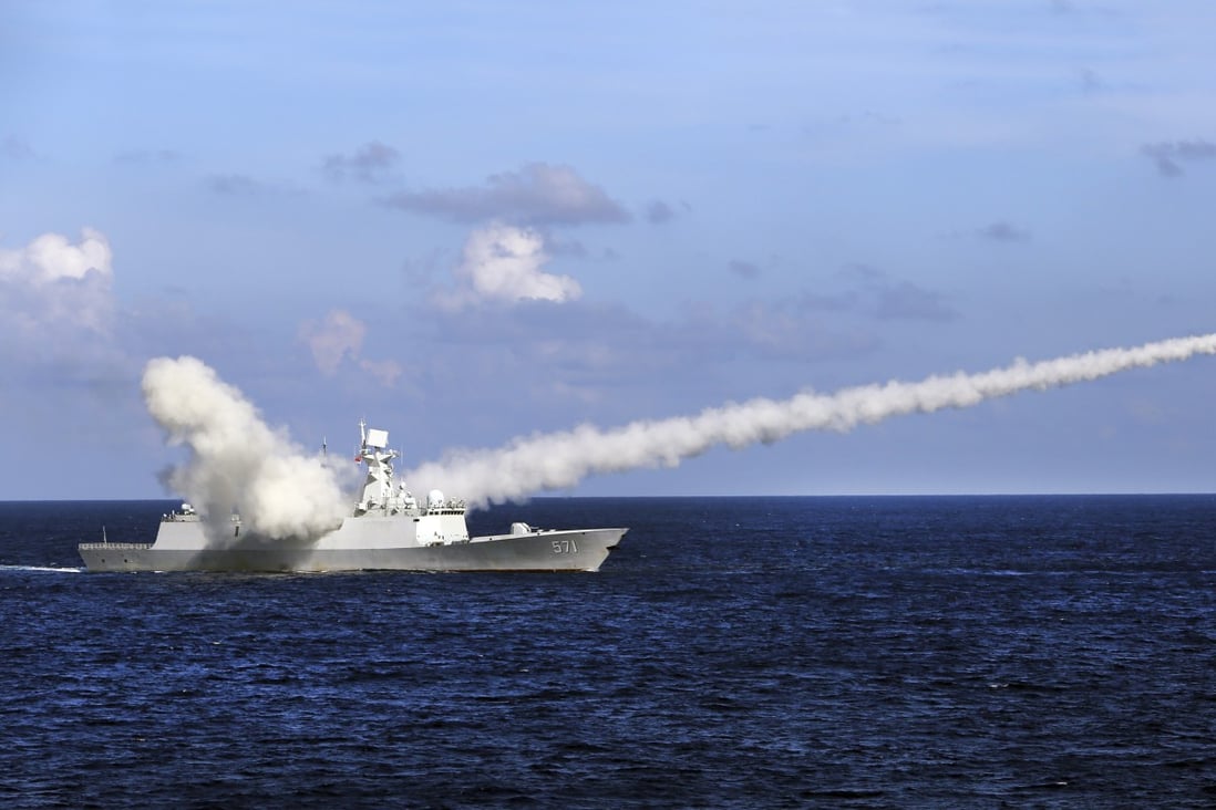Chinese missile frigate Yuncheng launches an anti-ship missile during a military exercise in the waters near the Paracel Islands on July 8. Photo: Xinhua via AP