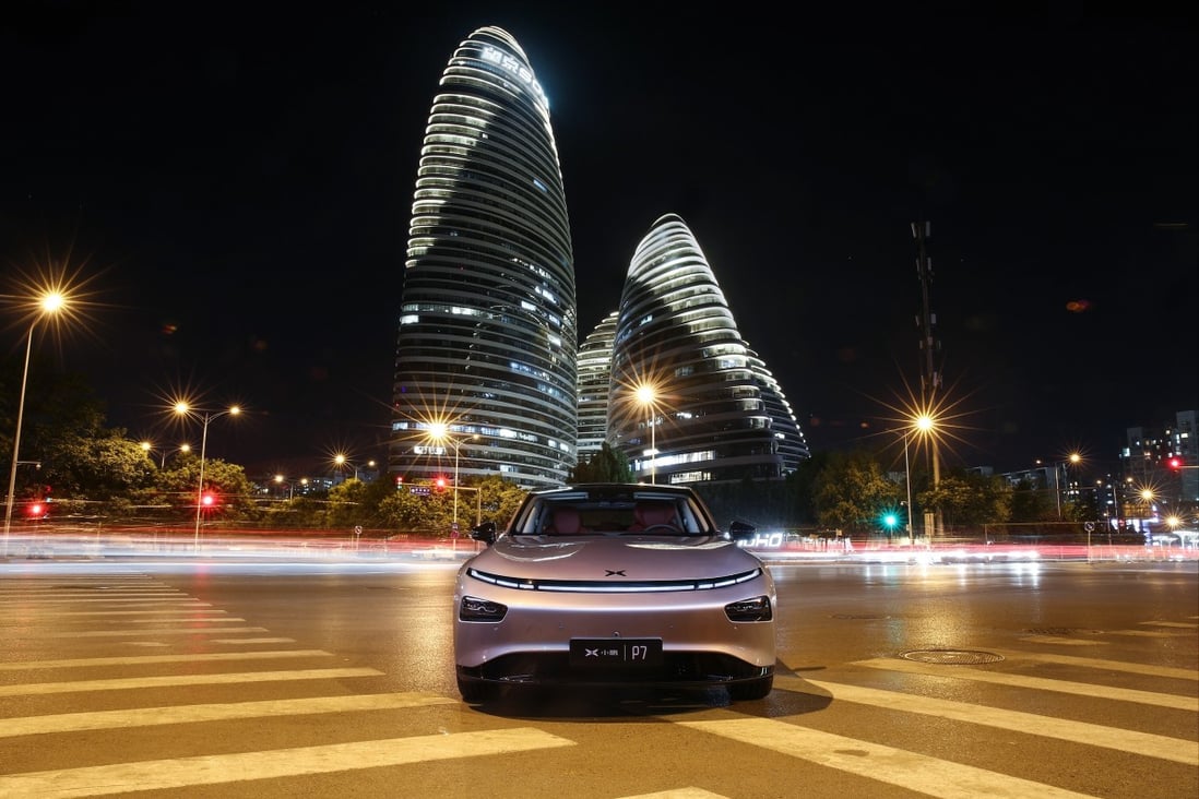 Xpeng’s P7 all-electric sedan. The carmaker opened a new assembly in southern China’s Guangdong province, after rolling out its 10,000th electric car from a contract manufacturer’s plant in 2019. Photo: Handout