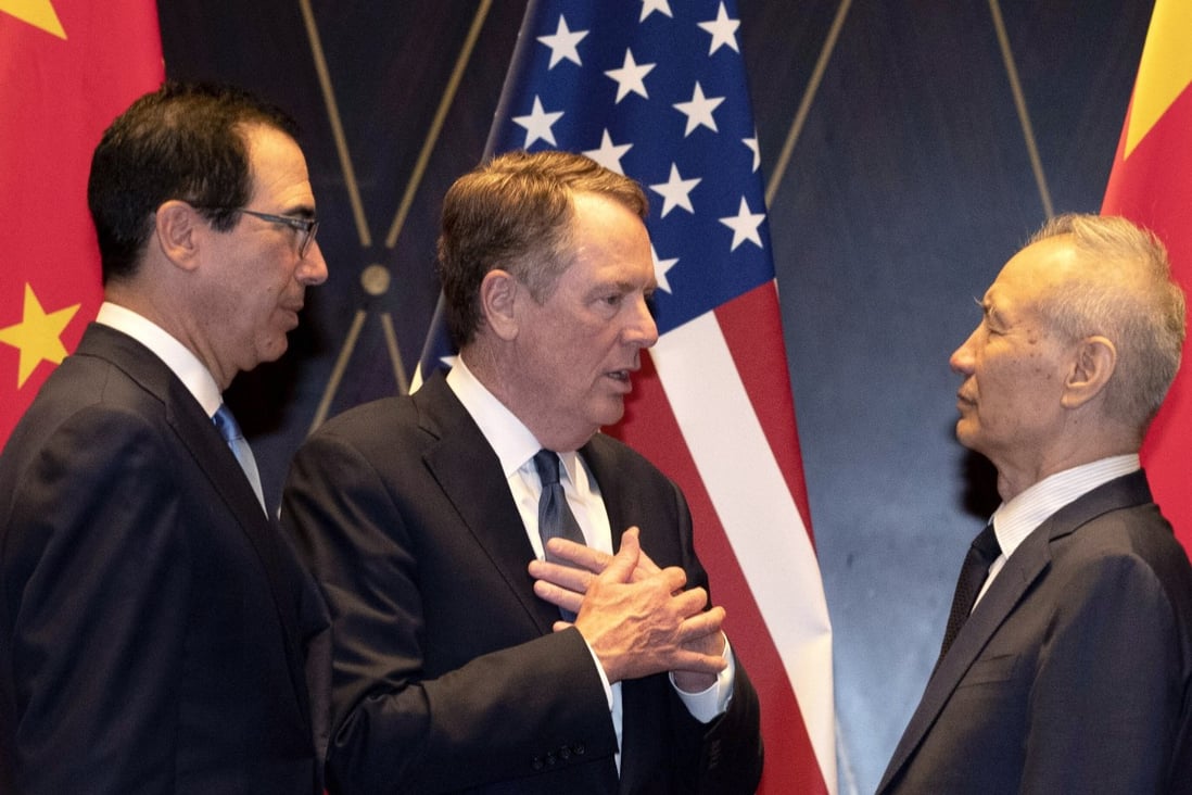 The phase one trade deal’s lead negotiators, US Treasury Secretary Steven Mnuchin, US Trade Representative Robert Lighthizer and Chinese Vice-Premier Liu He, spoke by phone on Tuesday. Photo: AP