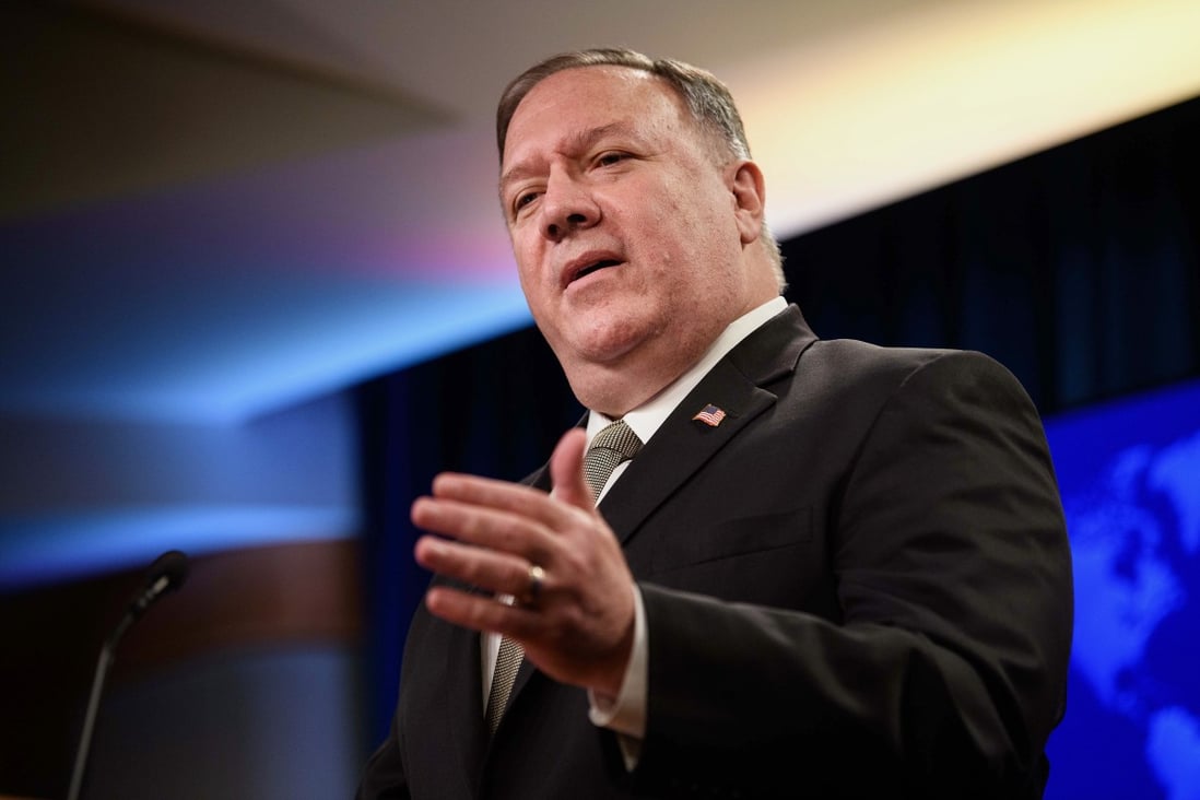 Secretary of State Mike Pompeo speaks during a news conference at the State Department in Washington on Wednesday. Photo: AP