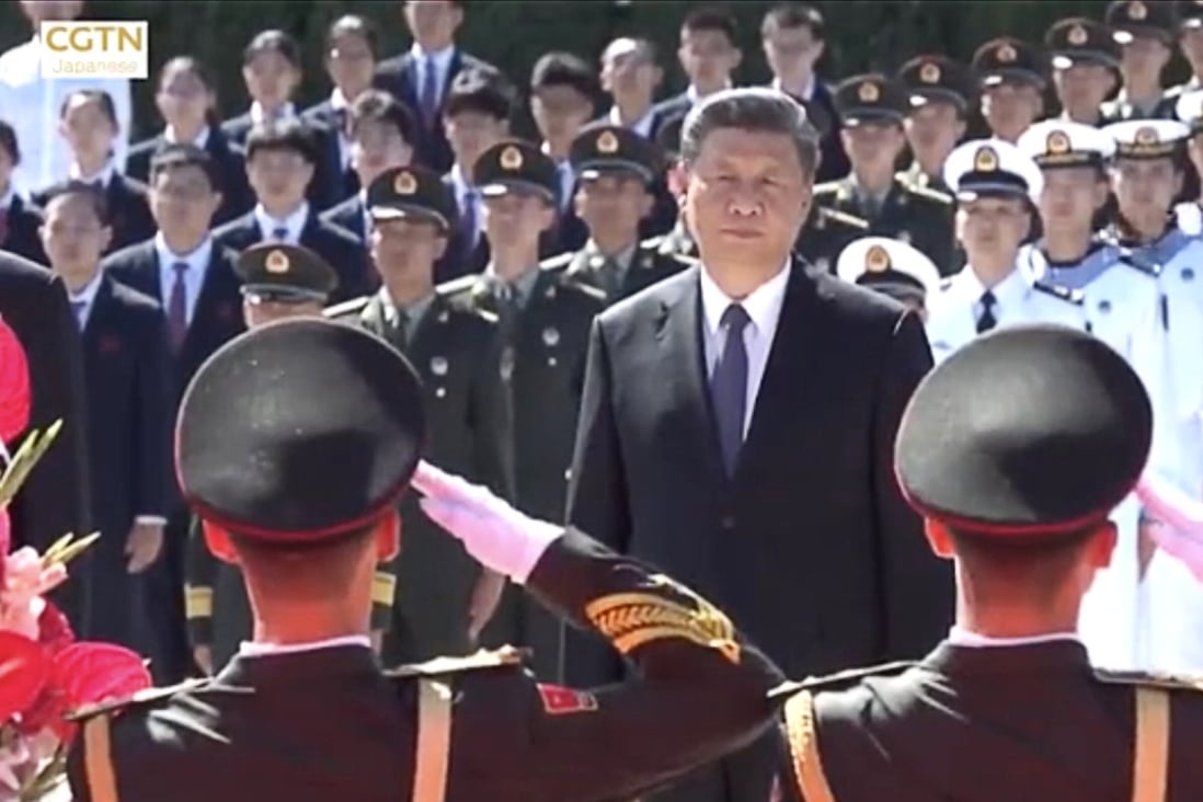 Chinese President Xi Jinping attends Thursday morning’s ceremony near Marco Polo Bridge in Beijing. Photo: CGTN