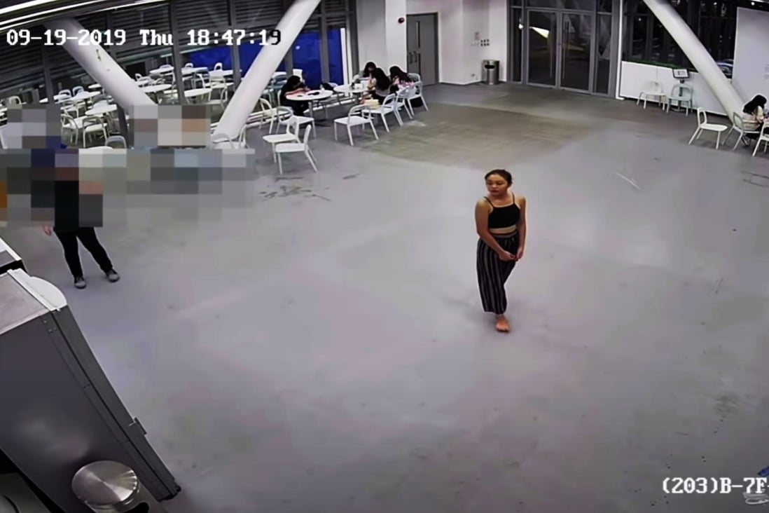 A screen capture of Hong Kong Design Institute security camera footage shows 15-year-old Chan Yin-lam wandering the campus before she disappeared. Photo: Handout