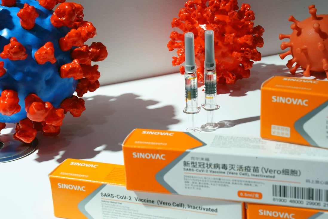 A booth displaying a coronavirus vaccine candidate from Sinovac Biotech is seen at the 2020 China International Fair for Trade in Services in Beijing on Friday. Photo: Reuters