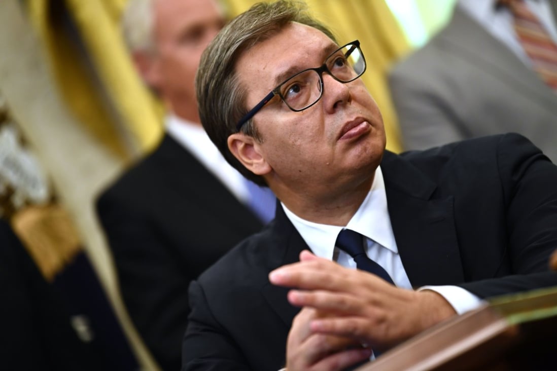 Serbian President Aleksandar Vucic at the Oval Office on Friday for the signing of an agreement to open economic relations with Kosovo. Photo: AFP