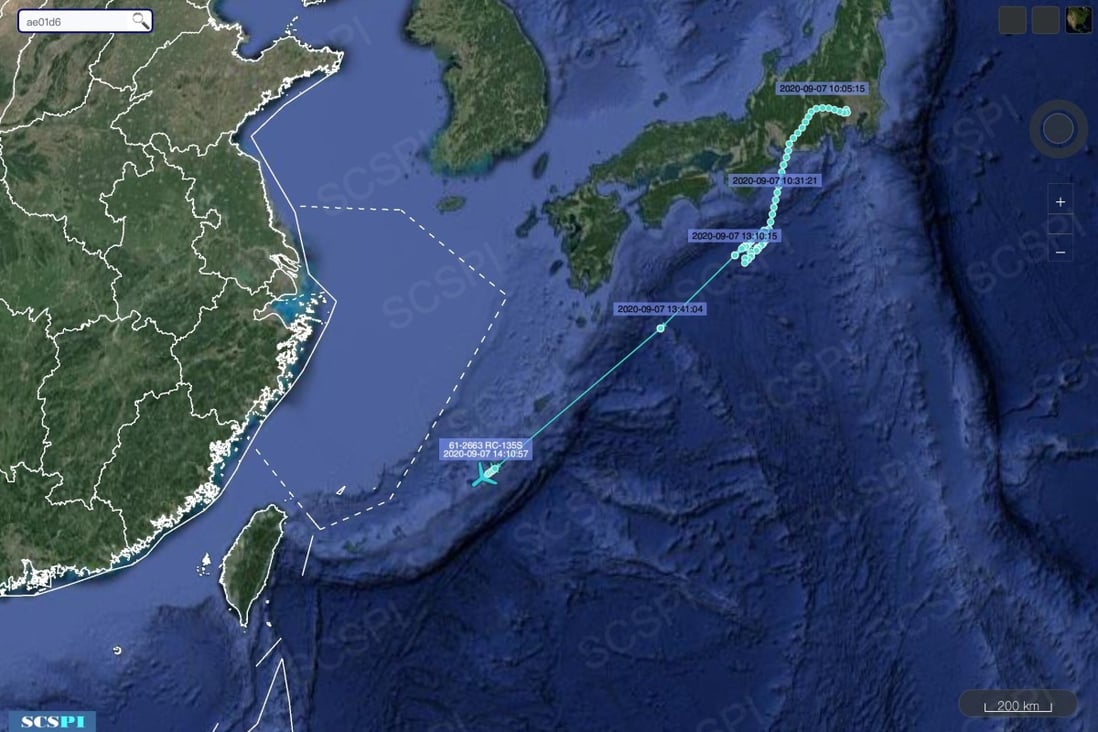 Satellite images shows the flight path of a US CL-604 Artemis en route to the coast of Guangdong province. Photo: Twitter