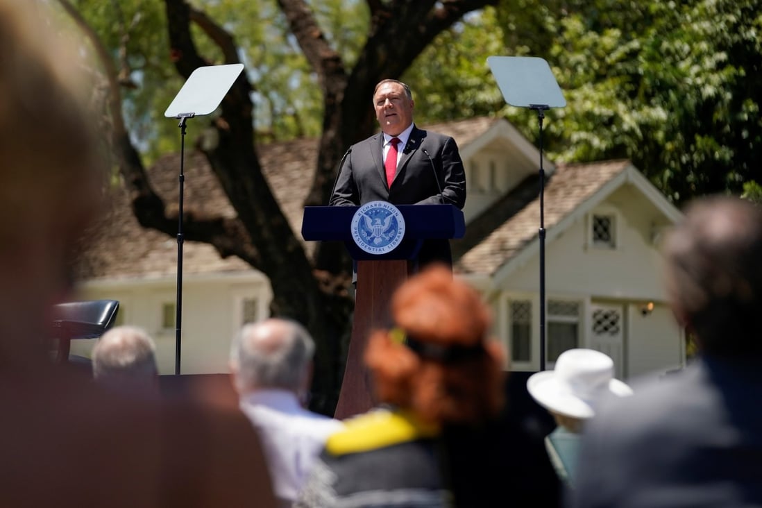 Secretary of State Mike Pompeo speaks at the Richard Nixon Presidential Library on July 23. Photo: Reuters