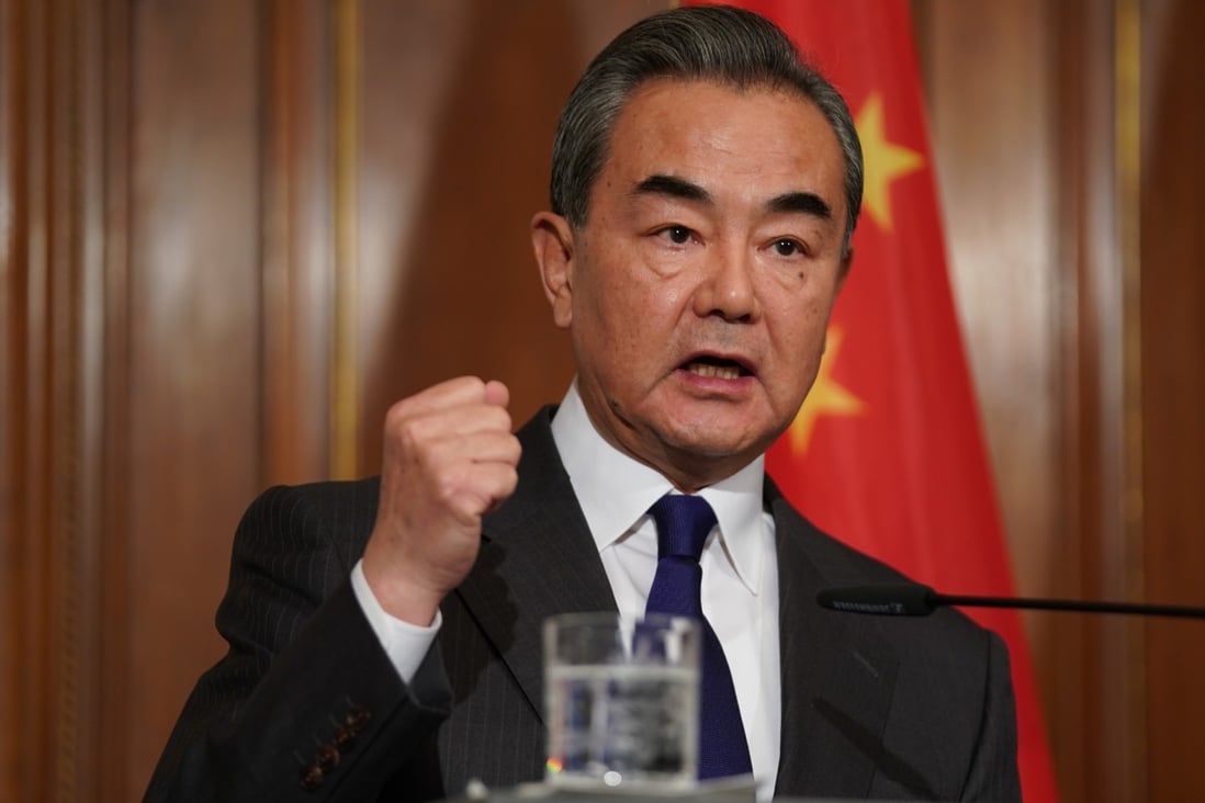 China’s Foreign Minister Wang Yi speaks at a press event in Berlin in February. Photo: EPA-EFE