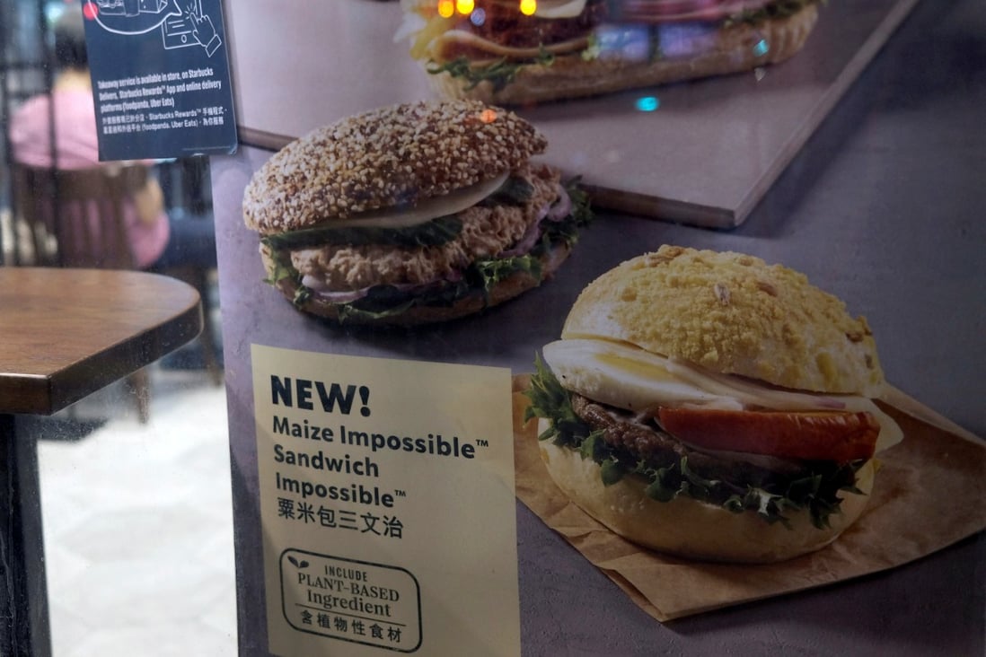 Starbucks’ Impossible Sausage sandwiches are available across Hong Kong. Photo: Reuters