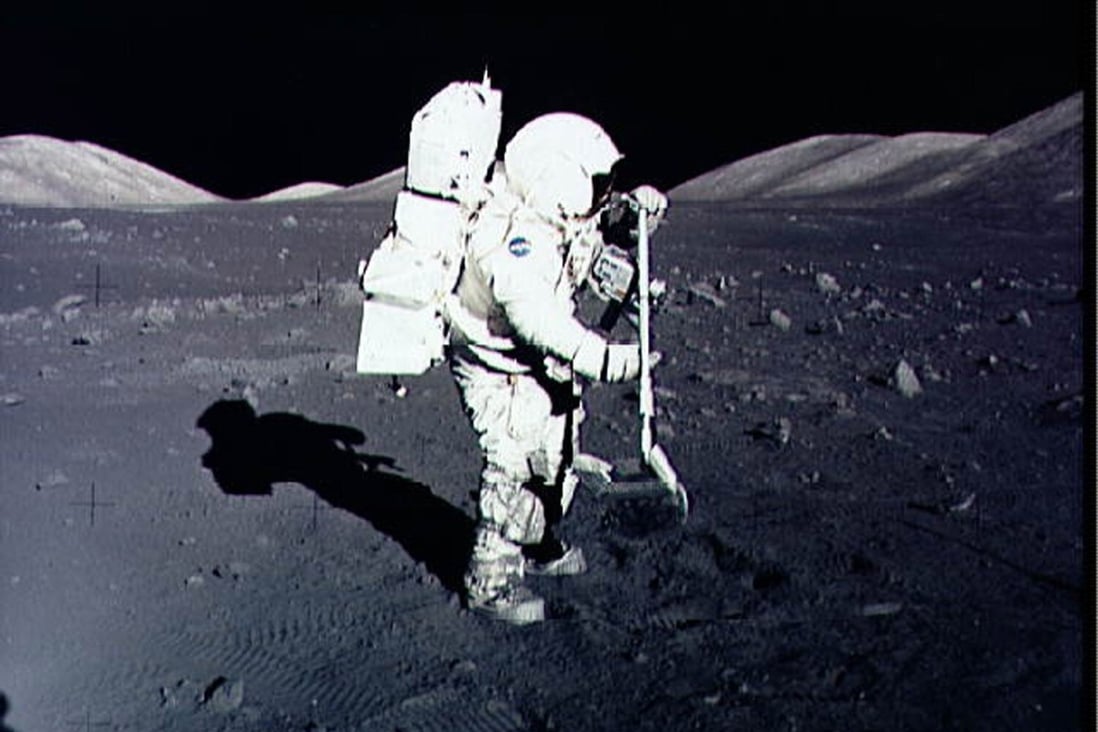 Nasa astronaut Harrison Schmitt collects lunar rock samples in 1972. Photo: AFP