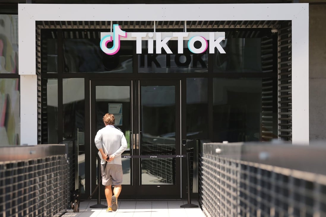 The TikTok logo is displayed in front of the short video-sharing app operator’s office in Culver City, California, on August 27. Photo: Agence France-Presse