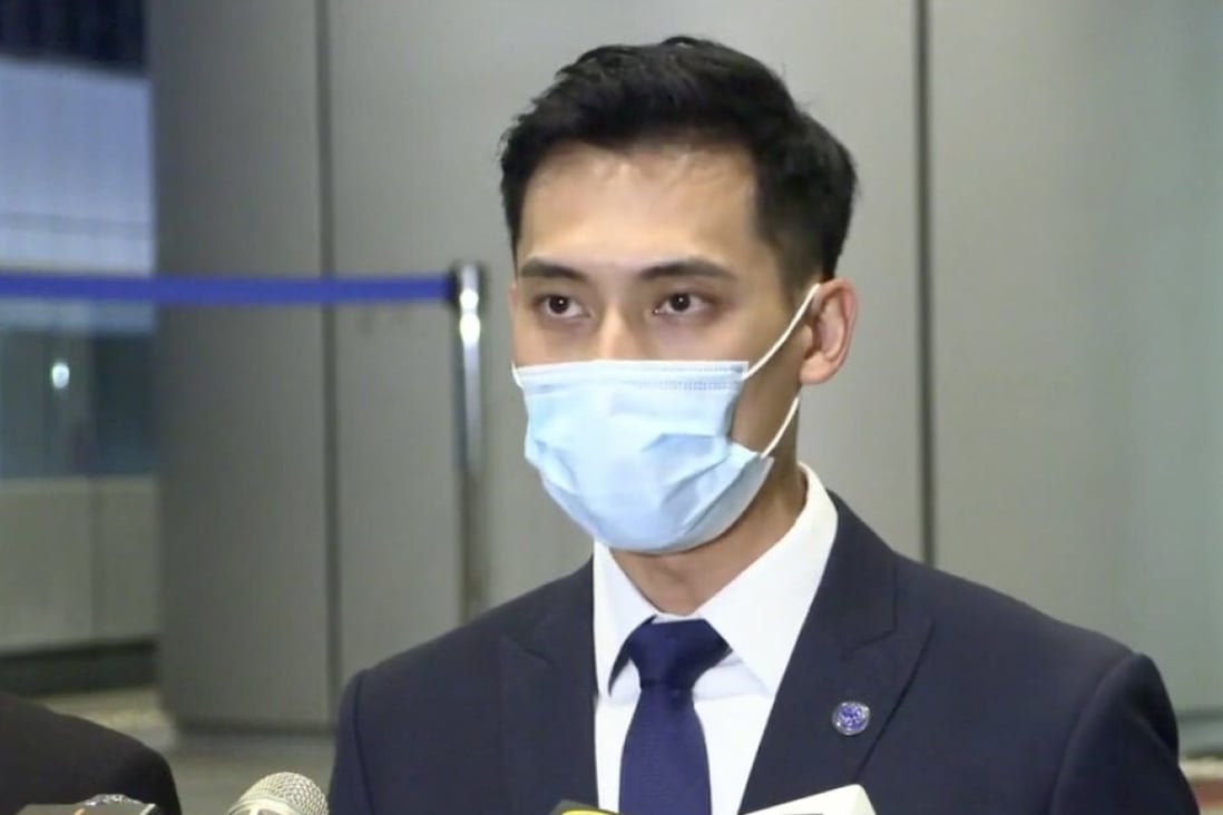 Chief Inspector Wilson Fan speaks about the arrest of a production worker for TVB on Tuesday. Photo: Facebook