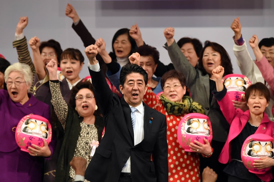 Japanese Prime Minister Shinzo Abe said he wanted women ‘to shine’. Photo: AFP