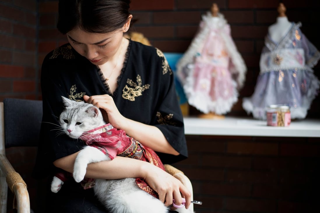A pet owner and her cat in their house in Changsha, Hunan province. During the pandemic in China, interest in pets has shown “accelerated growth”, a report has found. Photo: AFP